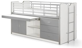 Biało-szare podwyższone łóżko dziecięce ze schowkiem i stelażem 90x200 cm Bonny – Vipack