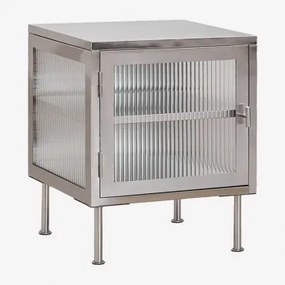 Pack 2 Prostokątnych Szafek Nocnych 45x40 Cm Ze Stali I Szkła Paoline Szczotkowana Szarość - Sklum