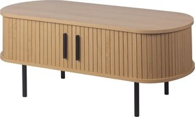 Ryflowany stolik kawowy z drzwiami przesuwnymi Kasja 90x50 cm, kolor dąb