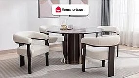 Krzesło z podłokietnikami z bukli i drewna kauczukowego - Biały i czarny - LIVELIA