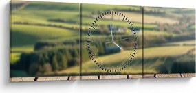 Obraz - Drewniana półka z krajobrazem (z zegarem) (90x30 cm)