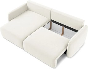 Kremowy aksamitny rozkładany/ze schowkiem narożnik (lewostronny/z szezlongiem) Kalena – Makamii