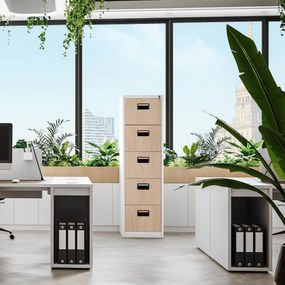 Metalowa szafa kartotekowa SARA V5, 460 x 1630 x 620 mm, Eco Design: biała/ dąb sonoma