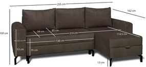 Brązowy welurowy narożnik z funkcją spania - Dova