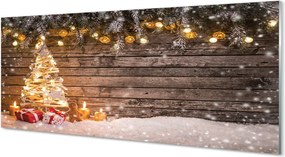 Szklany Panel Ośnieżona Choinka i Dekoracje