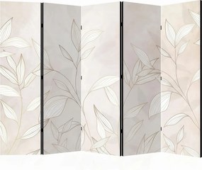 Parawan pokojowy 5-częściowy 225x172 Jednostronny dekoracyjny japandi minimalistyczny Kremowy Złote Gałązki Botaniczne