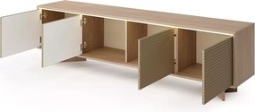 Szafka RTV Parsja 4D 200 cm LED – duża szafka pod telewizor, ryflowane fronty, bolivar naturalny / cappuccino, push-to-open