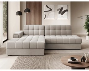 Beżowy aksamitny rozkładany narożnik (lewostronny/z szezlongiem) Blezalt – ELTAP