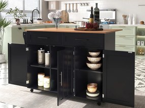 Wyspa kuchenna z 2 szufladami - Rozsuwany blat - nogi na kółkach lub z litego drewna - Czarny