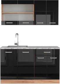 Pojedyncza kuchnia czarny/złoty dąb o wysokim połysku 140x60x81.6 r-line