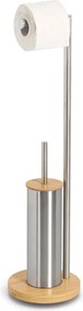 Stojak na papier toaletowy i szczotka do wc ORVO, bambus i stal nierdzewna