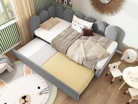 Łóżko banquette 90x200 cm - z łóżkiem wysuwanym 90x190 - tkanina welurowa - Szary