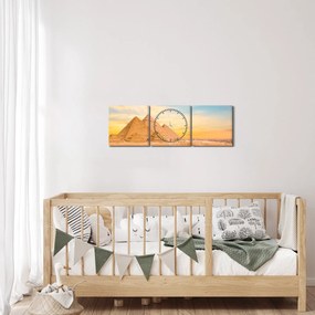 Obraz egipskich piramid (z zegarem) (90x30 cm)