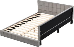 Łóżko dwuosobowe 140x200cm z weluru z barierką i stelażem na listwy - Szare