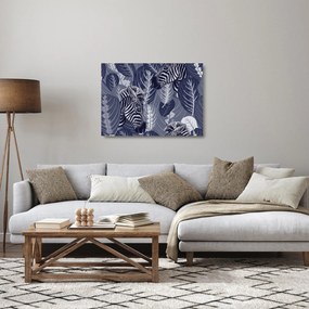 Obraz na szkle - Niebieskie zebry (70x50 cm)