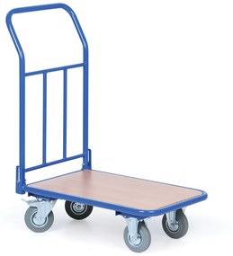 Wózek platformowy ze składanym uchwytem z siatką, platforma 450 x 700 mm, nośność 200 kg, koła 125 mm z szarą gumą