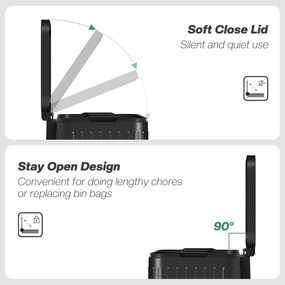 HOMCOM Kosz kuchenny, 2 x 20 L, efektywne sortowanie odpadów, pedałowy, tworzywo sztuczne, metal, czarny | Aosom PL