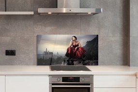 Szkło do Kuchni na Ścianę Kobieta w Sukni na tle Gór