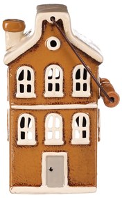 Świecznik Domek z uchwytem brązowy, ceramika, 13 x 10 x 37 cm