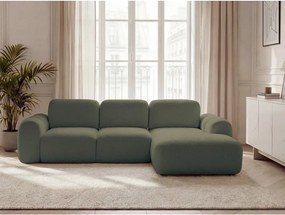 Zielony rozkładany/ze schowkiem narożnik z materiału bouclé (prawostronny/z szezlongiem) Montaigne – Bobochic Paris