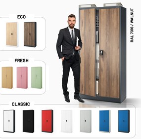 Biurowa szafa metalowa JAN, 900 x 1850 x 400 mm, Eco Design: antracytowa/ orzech