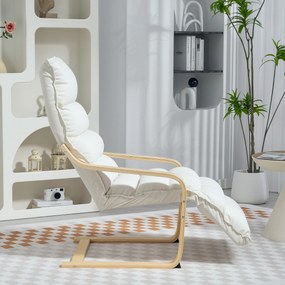 HOMCOM Fotel lounge z laminatu brzozowego, fotel tapicerowany z regulowaną podnóżką, nowoczesny fotel z podłokietnikami, kremowobiały | Aosom PL