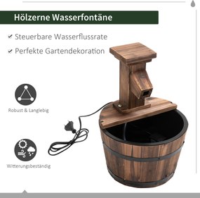 Outsunny Fontanna Ogrodowa Studnia Beczka Wodospad w Kolorze Ciemnobrązowym Drewno Ø27x37cm | Aosom PL