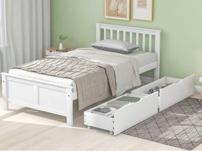 Łóżko pojedyncze 90x200cm z litego drewna z 2 szufladami - Białe