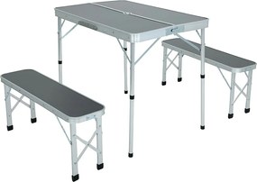 Stół kempingowy ROI z 2 składanymi ławkami w kolorze szarym