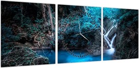 Obraz - Magiczna noc w tropikalnym lesie (z zegarem) (90x30 cm)