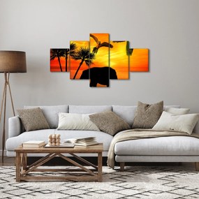 Obraz - papugi i słonie (125x70 cm)