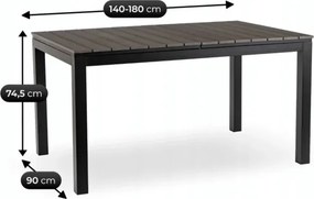 Zestaw Mebli Ogrodowych Stół ARGOS 140-180 cm Ciemnoszary Dąb/Czarny i 4x Krzesło WALDI Czarne