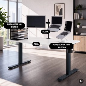 Biurko elektryczne z regulacją wysokości ergonomiczne antracytowo-białe, 1600x800 mm: ARIA