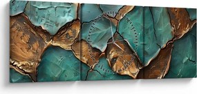 Obraz - Zielono-złoty obraz (z zegarem) (90x30 cm)