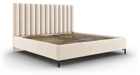 Beżowe tapicerowane łóżko dwuosobowe ze schowkiem i stelażem 200x200 cm Casey – Mazzini Beds