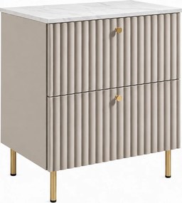 Szafka łazienkowa stojąca z blatem 60, kaszmir + blat z efektem marmuru Bianco, uchwyty w trzech kolorach, nogi złote, 60 x 44,4 x 73,6 cm
