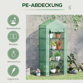 Outsunny Szklarnia Foliowa Cieplarnia na Pomidory 4 Półki Ochrona Roślin Kolor Ciemnozielony 69x50x160cm | Aosom PL
