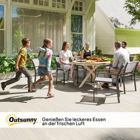 Outsunny Stół Ogrodowy Ø118cm, Wodoodporny Stół Balkonowy z Aluminium, Krzyżujące się nogi z projektem Lamel Teak