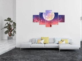 Obraz - Kobieta i pies w pełni księżyca (125x70 cm)