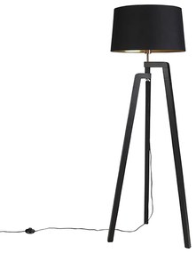 Inteligentna lampa podłogowa z kloszem czarna ze złotem 50 cm z WiFi A60 - PurosWiejski/ Rustykalny / Vintage Oswietlenie wewnetrzne