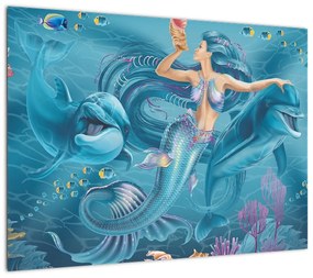 Obraz - Syrenka z delfinami (70x50 cm)
