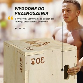 HOMCOM 3-w-1 Plyo Box drewniana skrzynia plyometryczna z 3 wysokościami skoku i uchwytami 40,5 x 35,5 x 30,5cm drewno naturalne