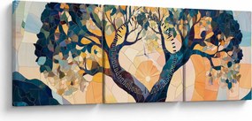 Obraz – Mozaika – słońce i drzewo II. (z zegarem) (90x30 cm)