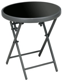 Outsunny Składany stolik pomocniczy, zewnętrzny składany stolik z blatem z hartowanego szkła, na taras, 45 x 45 x 50 cm Czarny