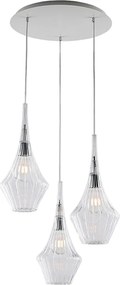 Lampa wisząca Zeus Iron z przezroczystym szkłem Pyrex 3 światła 149 Ø50 BL270-S3-TR