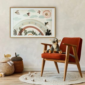 Plakat Tęcza i ptaki 90x60 cm z ramą złotą z marginesem ARTGEIST B