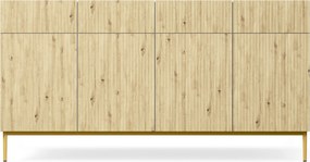 Komoda czterodrzwiowa Nicole 200 cm z szufladami - biały / dąb artisan / złote nóżki