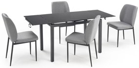 JASPER stół + 4 krzesła SZKLANY STÓŁ tapicerowane krzesła tkanina szare