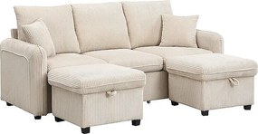 Sofa narożna tapicerowana - 188 x 82 x 86 cm - 3-osobowa - 2 podnóżki ze schowkiem + 2 szuflady - aksamit - szary