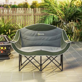 Outsunny Składany Fotel 2-osobowy Krzesło Kempingowe z Torbą Transportową, Wytrzymałość do 250 kg, Zielony | Aosom PL